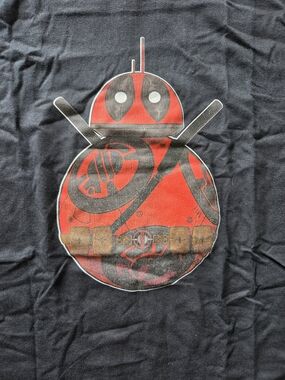 Anvil Black Tee with Red and Brown Deadpool BB-8 Mashup Graphic